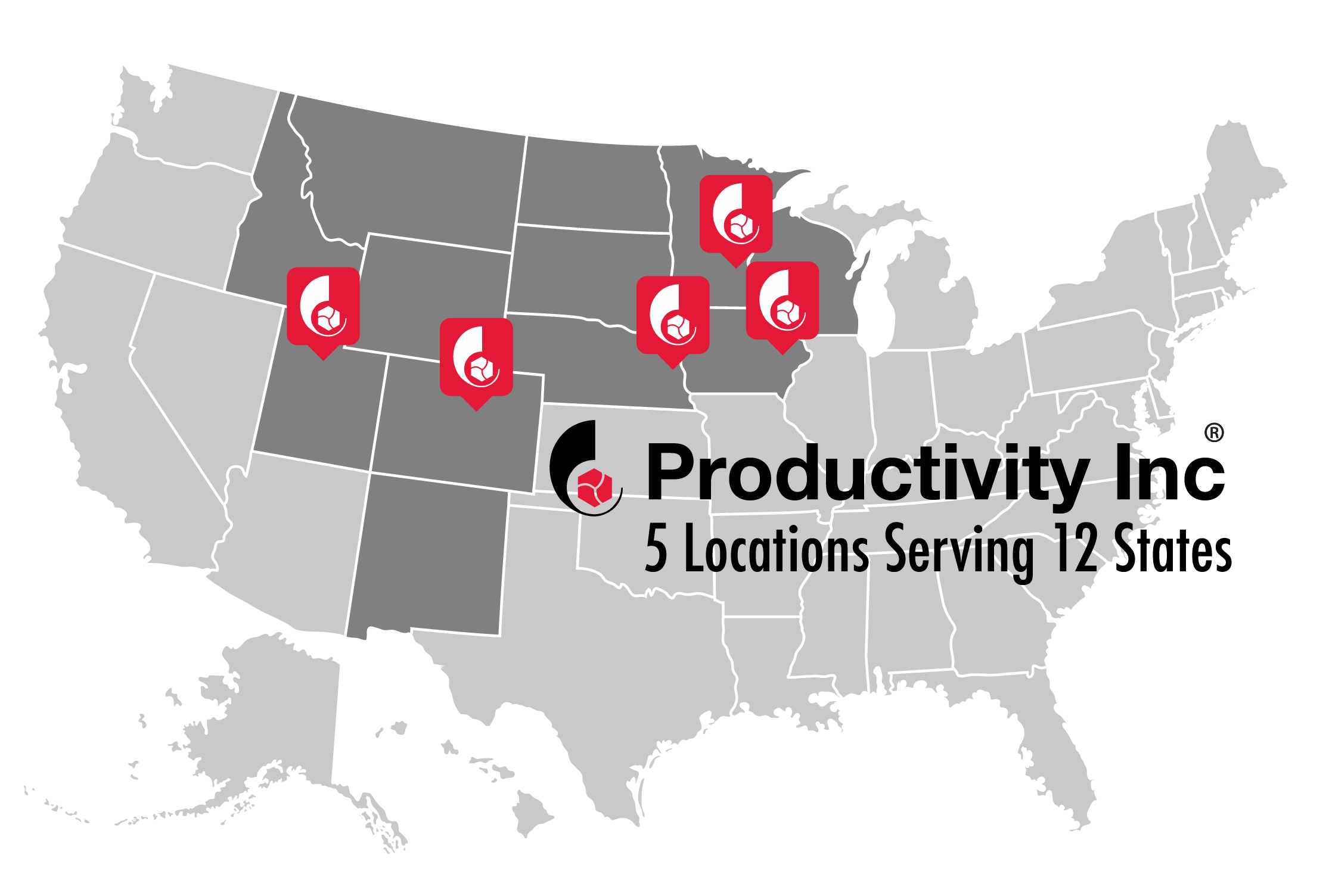 Productivity Inc has 5 locations serving 12 states